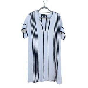 St. John Knit Dress – Size Large – White & Black Stripe – Short Sleeve‎ Shift